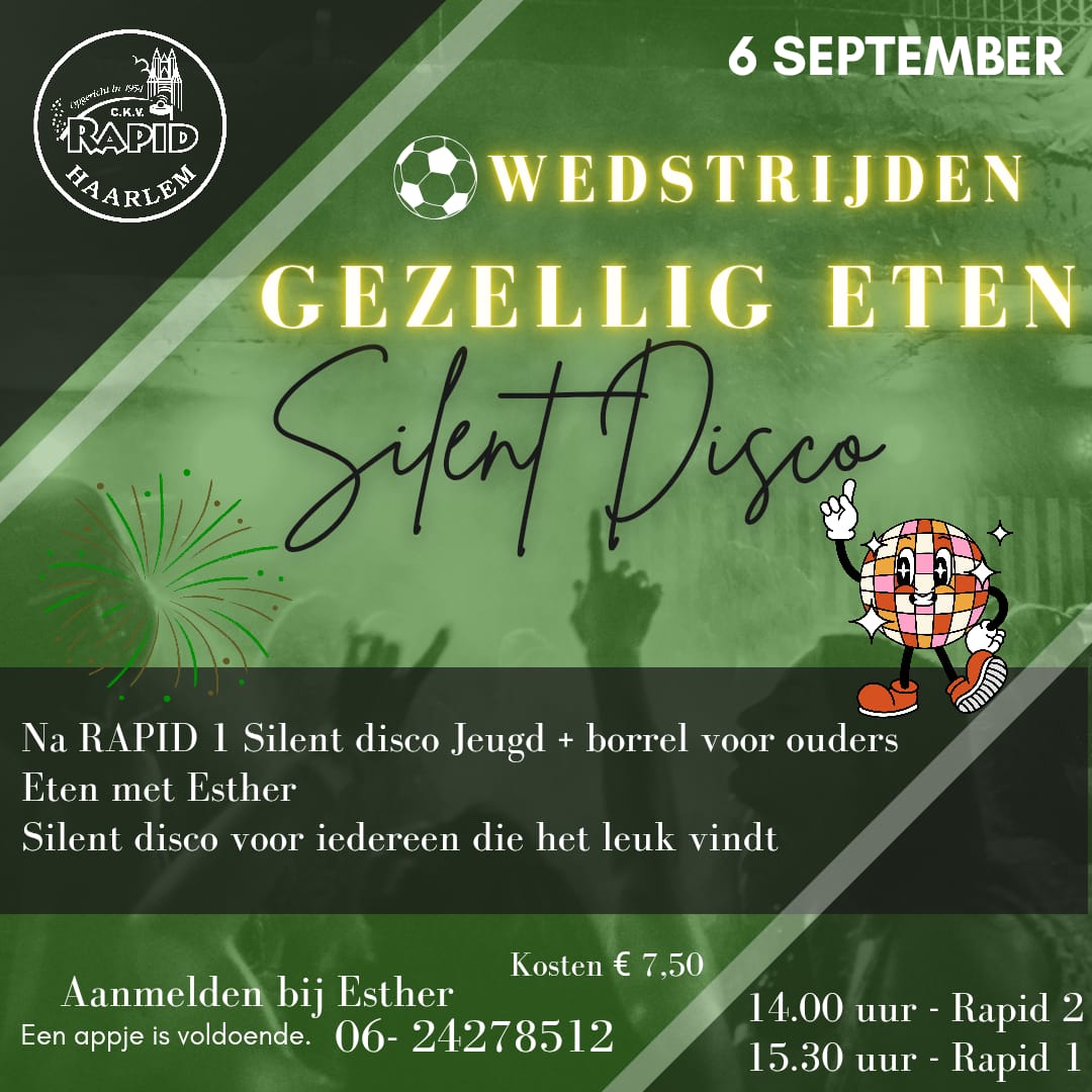 Zaterdag 6 september: thuisprogramma met lekker eten en silent disco na afloop