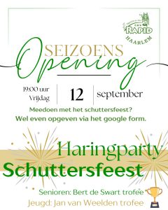 Vrijdag 12 sept: Seizoensopening met schottoernooi en haringparty